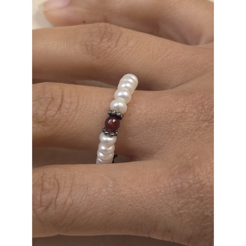 Pearl, Garnet, & Sterling Silver‎ Stretch Ring Size 9
